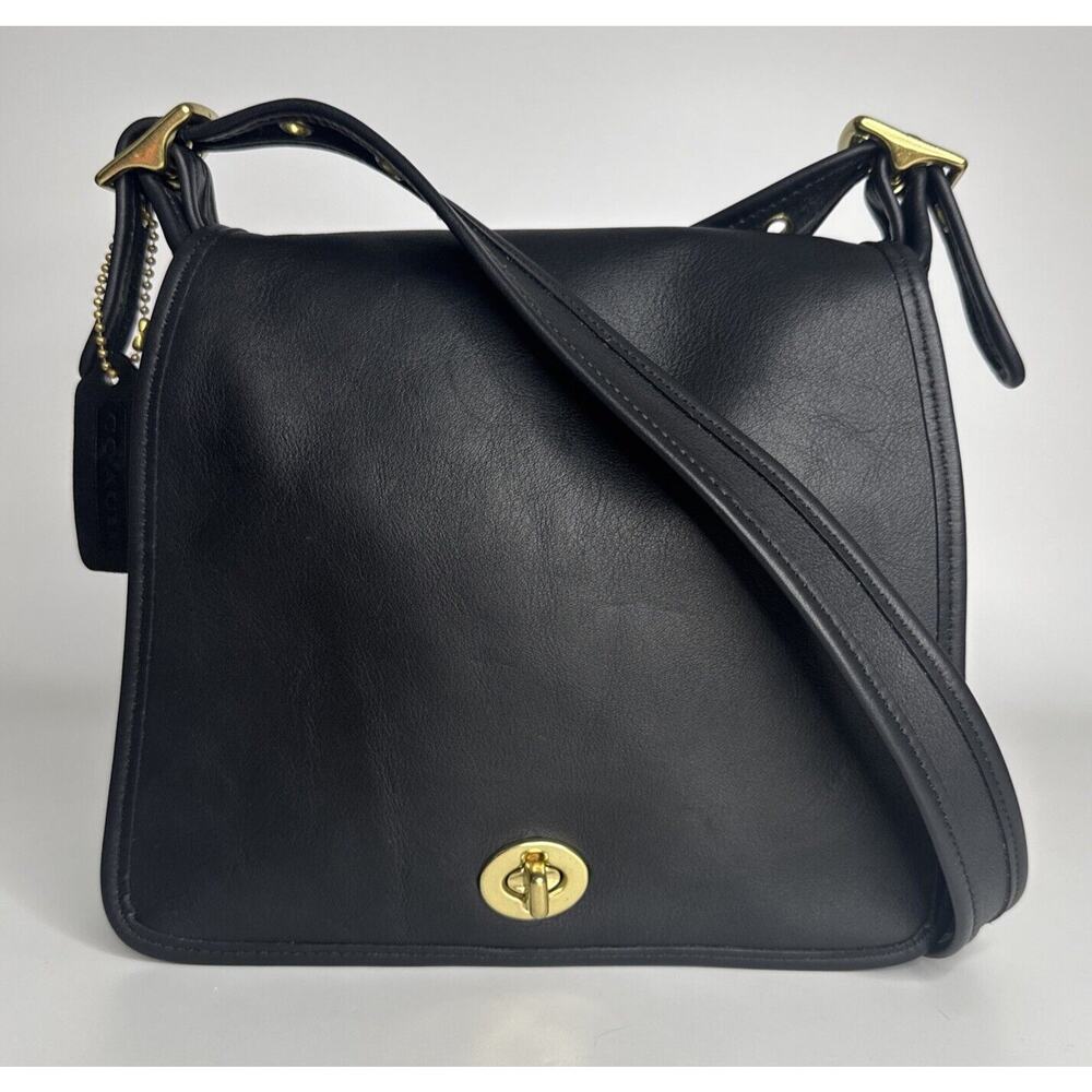 COACH Vintage Legacy Companion Flap Crossbody Bag Black Leather 9715